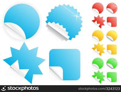Vector illustrations of four different modern glossy shiny icons/stickers or tags on selling/retail theme. Four different colours. Customizable.