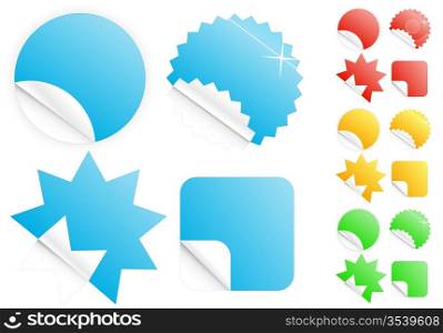 Vector illustrations of four different modern glossy shiny icons/stickers or tags on selling/retail theme. Four different colors. Customizable.