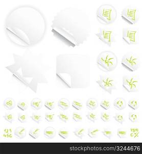 Vector illustrations of four different modern glossy shiny stickers or tags. Various custom themes. Red writing.