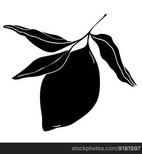 vector illustrations of lemons and leaves for banners, cards, flyers, social media wallpapers.. Citron with leaves, silhouette summer fruit for logo design