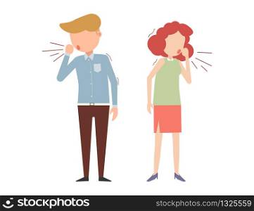Vector illustrations of man and woman coughing isolated on white background