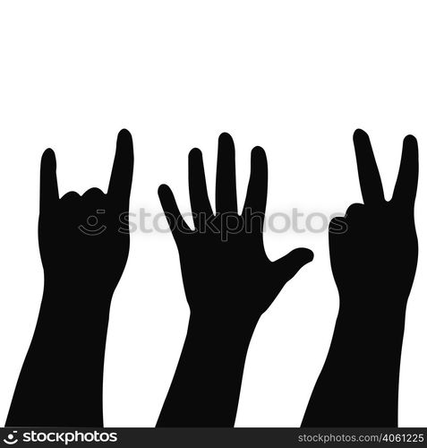 Vector illustrations of silhouettes set of hands showing different gestures for print or design. hand gestures