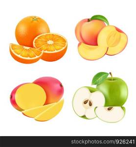 Vector illustrations of various fresh fruits. Realistic vector pictures. Fruit vitamin food, juicy and healthy sweet. Vector illustrations of various fresh fruits. Realistic vector pictures