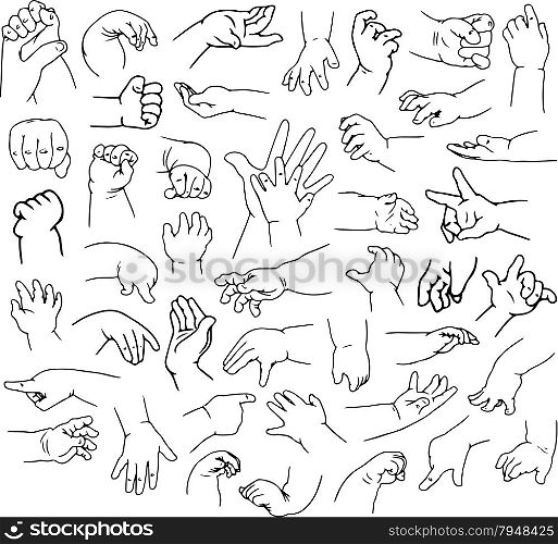 Vector illustrations pack of baby hands in various gestures.