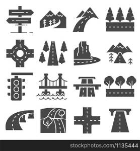 vector illustrations road and highway icons set