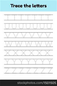 Vector illustrations set. Trace line letters for kindergarten and preshool kids. Alphabet.. Trace line letters for kindergarten and preshool kids. Alphabet.