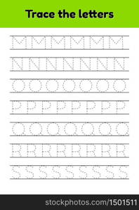 Vector illustrations set. Trace line letters for kindergarten and preshool kids. Alphabet.. Trace line letters for kindergarten and preshool kids. Alphabet.
