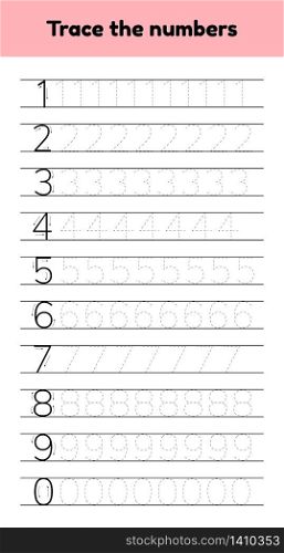Vector illustrations. Trace line numbers for kindergarten and preshool kids. . Trace line numbers for kindergarten and preshool kids.