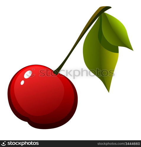 Vector image cherries with leaves