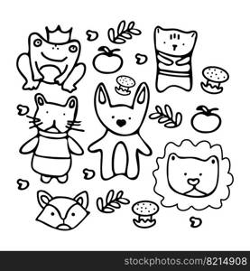 Vector image for use in any type of design. A set of animals in the style of a doodle on a white background