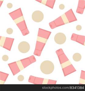 Vector image for use in design of cosmetic website or packaging. Pattern of cream tube and beige circle