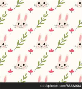 Vector image for use in textiles or print baby clothes. Rabbit head and branch pattern