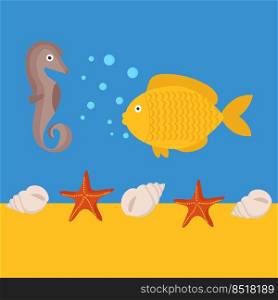Vector image for use in website design. Template in the form of a poster with marine life in the ocean