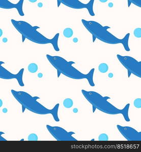 Vector image for web design application. Dolphin pattern with bubbles for marine-themed clothing design