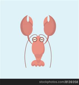 Vector image of a cartoon funny shrimp on pastel background.. Vector image of a cartoon funny shrimp 