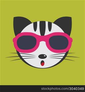 Vector image of a cat wearing glasses.