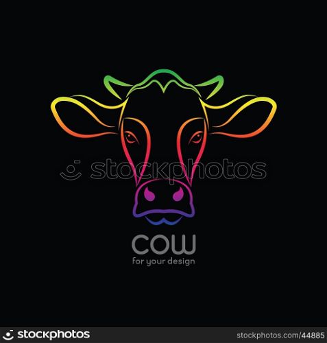 Vector image of a cow head design on black background, Cow Logo. Farm Animals.