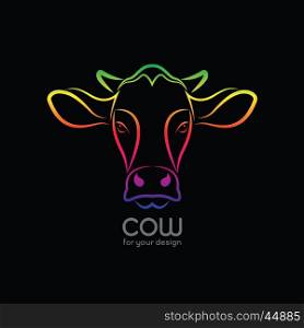 Vector image of a cow head design on black background, Cow Logo. Farm Animals.