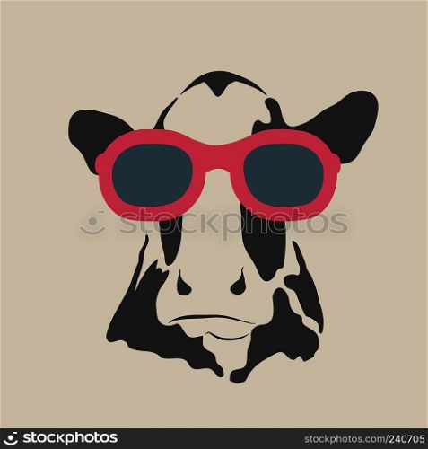 Vector image of a cow wearing glasses.