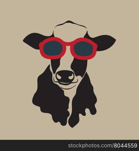 Vector image of a cow wearing glasses.