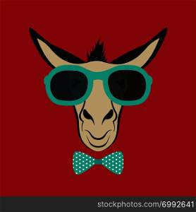 Vector image of a donkey wearing blue glasses.