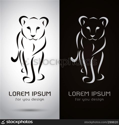 Vector image of a female lion design on white background and brown background, Logo, Symbol