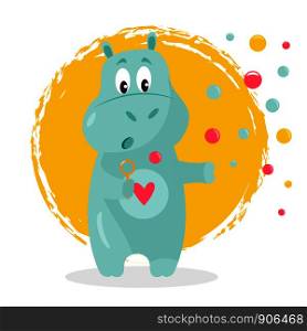 Vector image of a funny hippo with soap bubbles.. Winter sport pattern with different characters, elements