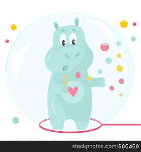 Vector image of a funny hippo with soap bubbles.. Vector image of a funny hippo with soap bubbles
