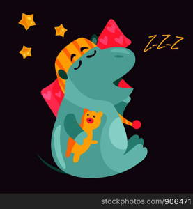 Vector image of a funny sleepy hippo and his teddy bear. Vector image of a funny sleepy hippo