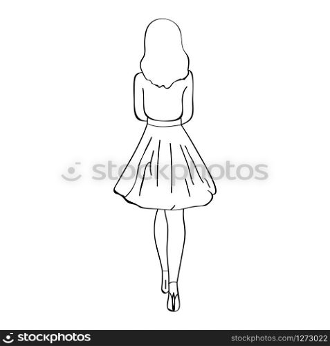Vector image of a girl in a skirt in outlines