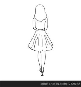 Vector image of a girl in a skirt in outlines