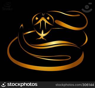 Vector image of a golden snake on black background