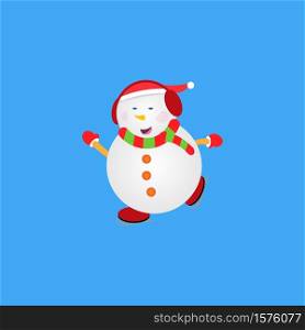 vector image of a happy snowman on skates