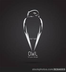 Vector image of a owl design on black background, Vector owl logo. Wild Animals.