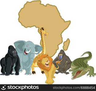 vector image of Africa with cartoon animals