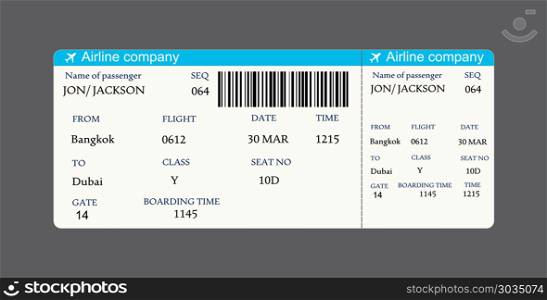 Vector image of airline boarding pass ticket with QR2 code. Vector image of airline boarding pass ticket with QR2 code.Vector illustration.. Vector image of airline boarding pass ticket with QR2 code