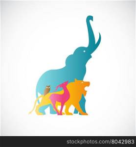 Vector image of an animal design on white background., Vector animal for your desig. , Elephant, Lion, Deer, Owl, Beast, Wildlife Groups