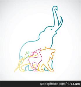 Vector image of an animal design on white background., Vector animal for your design. , Elephant, Lion, Deer, Owl, Beast, Wildlife Groups