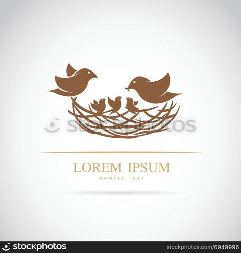 Vector image of an birds family in love on white background.