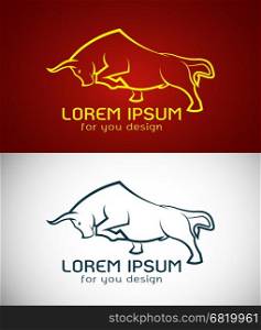 Vector image of an bull design on white background and red background, Logo, Symbol
