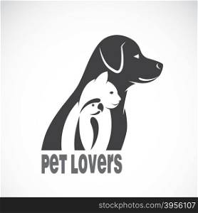 Vector image of an dog cat and bird on white background. Animal pet design