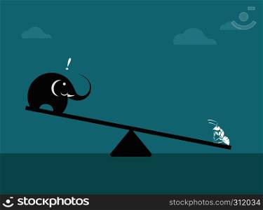 Vector image of an elephant and ant. Weighing concept