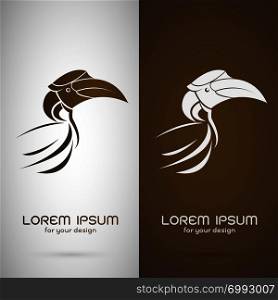 Vector image of an hornbill design on white background and brown background, Logo, Symbol