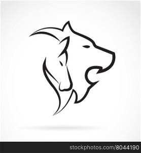 Vector image of an lion head and horse head on white background.