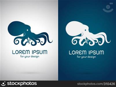 Vector image of an octopus design on white background and blue background, Logo, Symbol