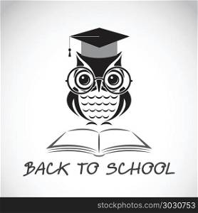 Vector image of an owl glasses with college hat and book