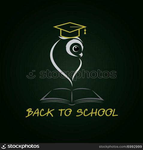 Vector image of an owl glasses with college hat and book