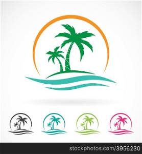 Vector image of an palm tropical tree icon on white background. logo design