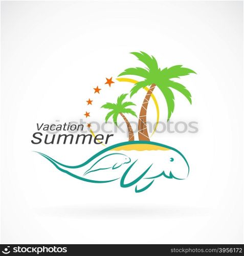 vector image of an palms tree and dugongs. Summer vacation. Logo design
