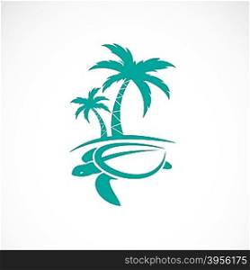 Vector image of an palms tree and turtles